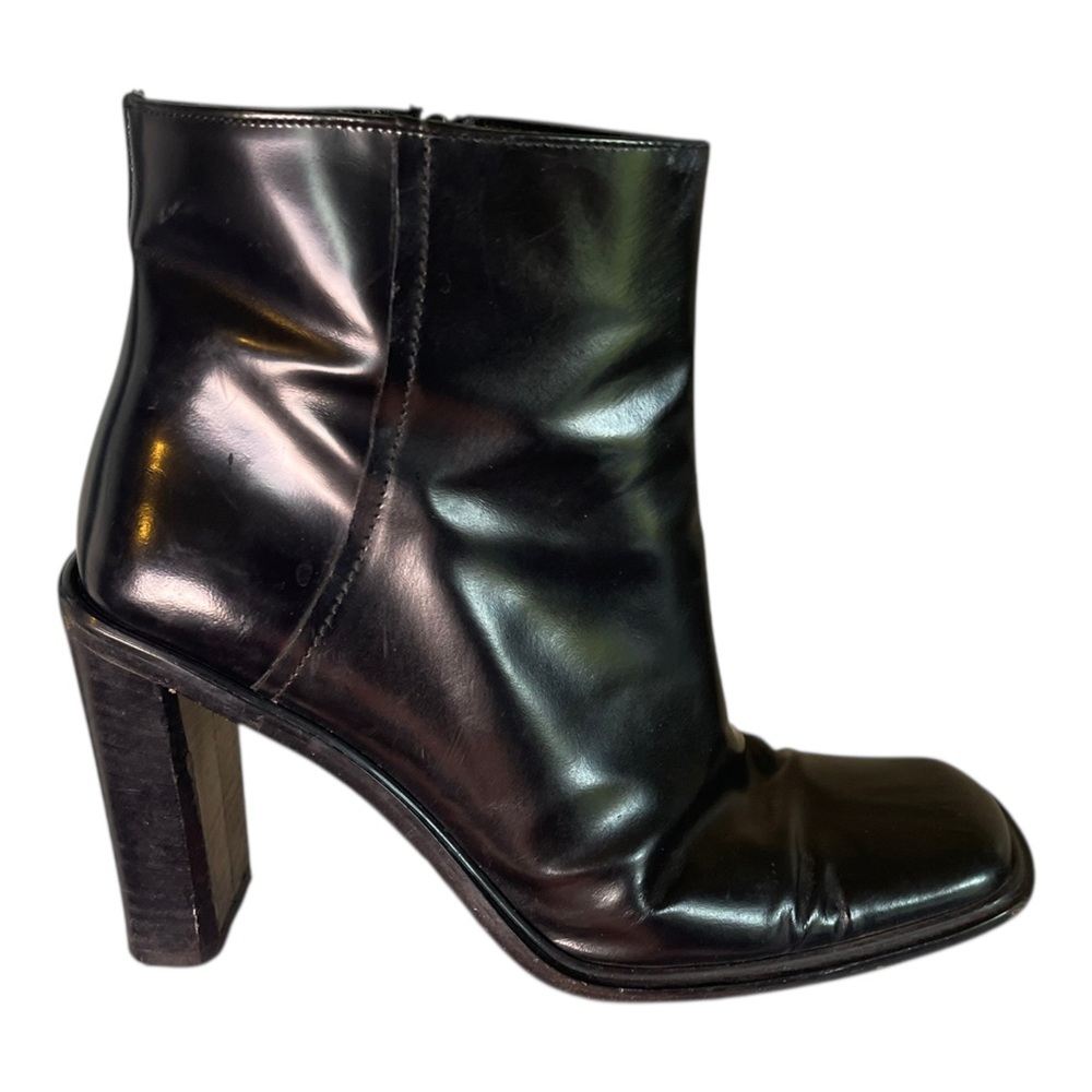 Via Spiga Vintage Black Leather Ankle Boots High Block Heel Women’s Size 5.5